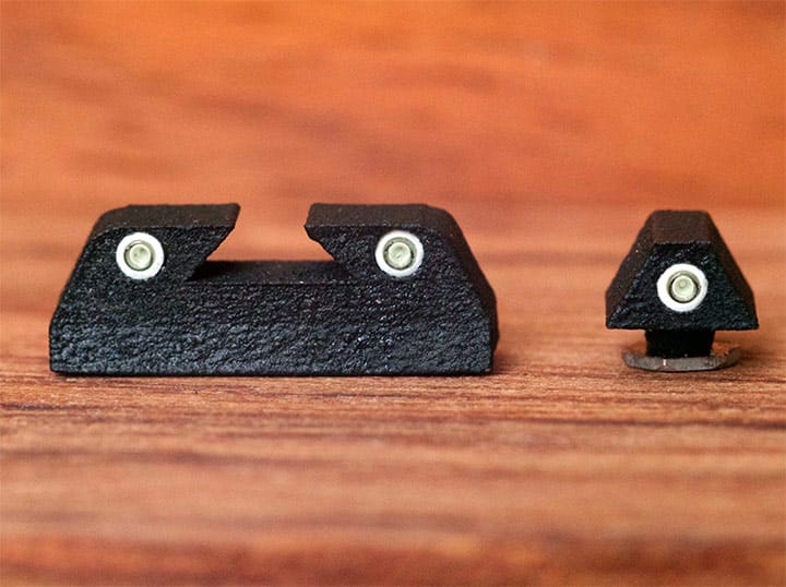 Our revolutionary patented Blackbird Sight for Glock with a narrow triangular rear sight aperture.